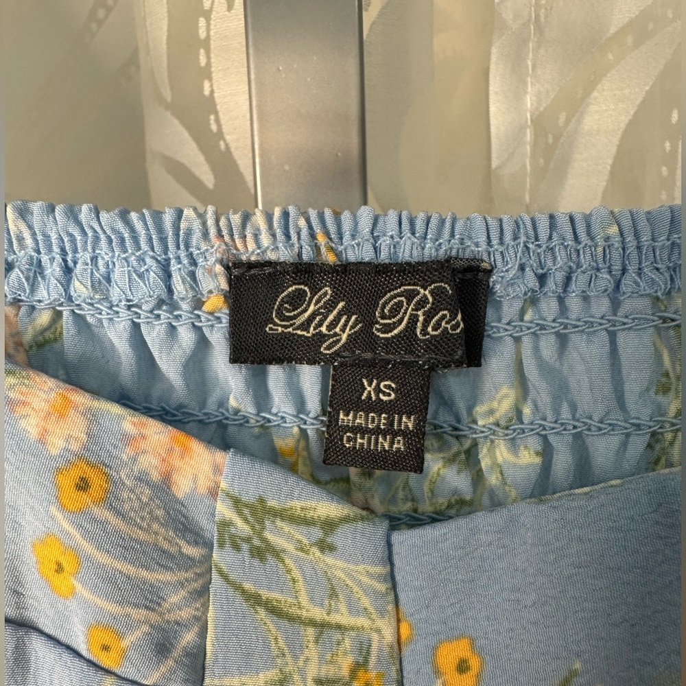 Lily Rose Light Blue Floral Padded Bra Long Sleeve Ruffle Dress - Picture 3 of 7